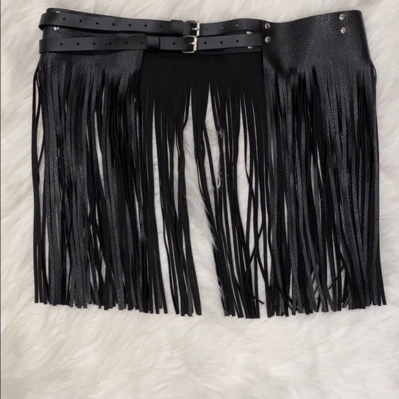 Accessories - Black Leather Fringe Belt